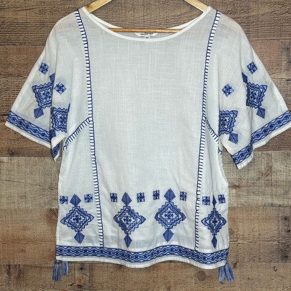 🌻 VINEYARD VINES Grand Millennial Embroidered Blue White Lightweight Top size XS - Picture 1 of 10